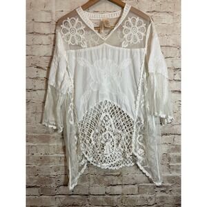Forgotten Grace Top Womens 1X White Lace Coquette Feminine Romantic Boho Cottage
